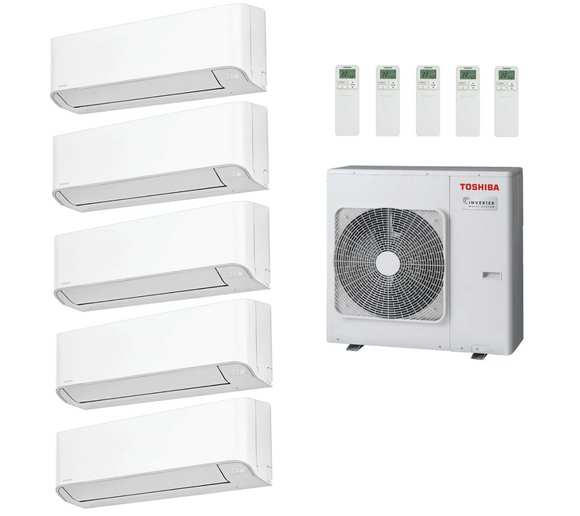 Multi Split Klimaanlage Toshiba 5x Innengerät SEIYA 2 RAS-B10E2KVG-E 2,5 kW + Außengerät RAS-5M34U2AVG-E 10,0 kW