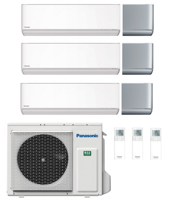 Multi Split Klimaanlage Panasonic 2x ETHEREA 2,0 kW Weiß o. Silber + 1x ETHEREA 5,0 kW Weiß o. Silber + 1x Außengerät CU-3Z52TBE 5,2 kW o. CU-3Z68TBE 6,8 kW
