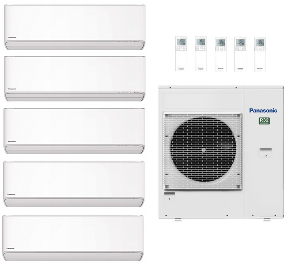 Multi Split Klimaanlage Panasonic 5x ETHEREA CS-Z35ZKEW 3,5 kW Weiß + 1x Außengerät CU-5Z90TBE 9,0 kW